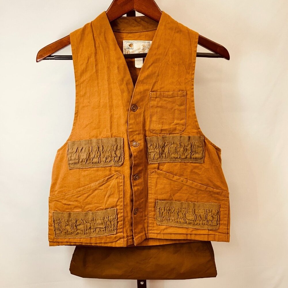 Vintage American Field Hunting Vest Size S Canvas Workwear Utility Button-Down